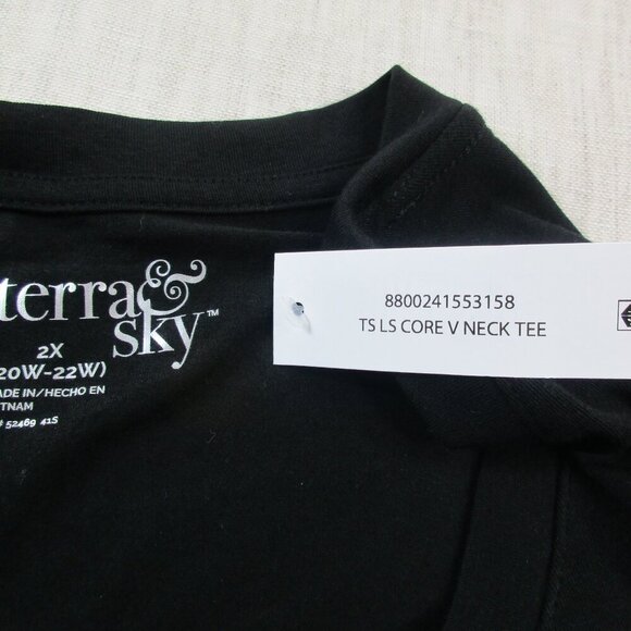 Terra & Sky Sweater Womens 2X Black Stretch Semi Fit V-Neck Long Sleeve Pullover - Picture 5 of 11